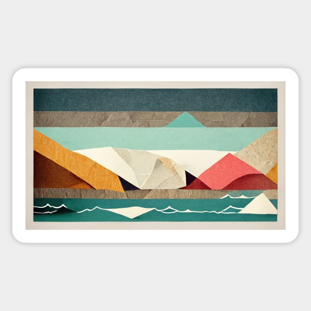 Rocky Coast and Crashing Waves - Abstract Papercraft Landscape Sticker by JensenArtCo